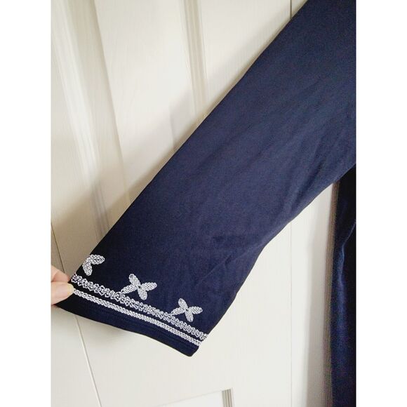 J. JILL L Navy White Embroidered Trim BOHO Tunic Round Neck NWT RV $79 - Picture 5 of 9